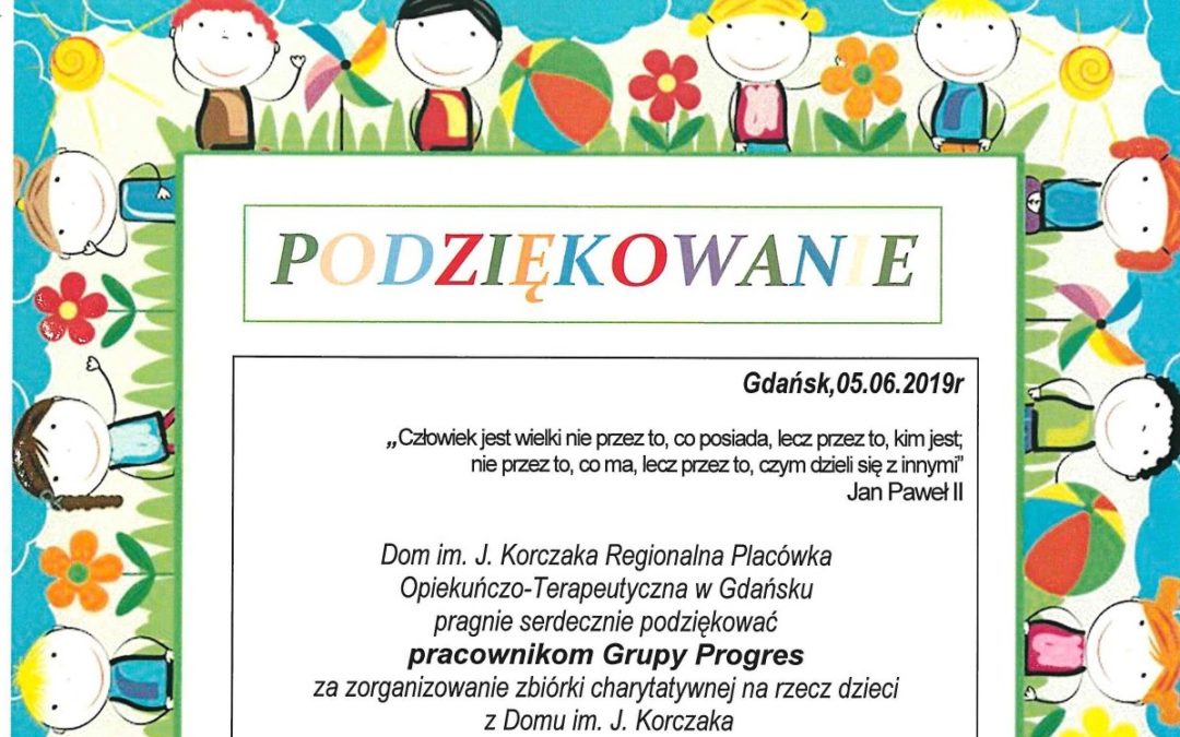 Podziękowania od dzieci z Domu im. J. Korczaka